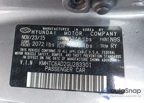 2016 Hyundai Veloster z USA, uszkodzony, nr VIN KMHTC6AD2GU283301